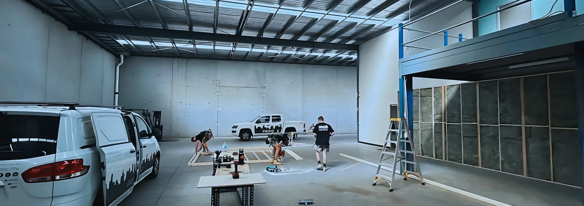 Prime Maintenance Projects team with branded vans providing property maintenance services in Melbourne